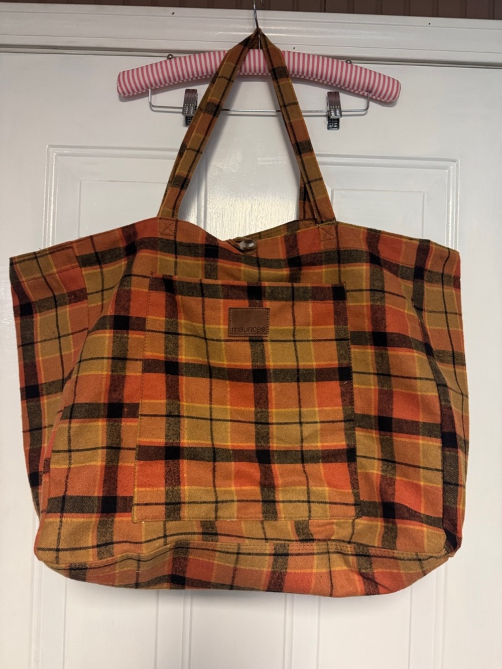 Maurices Plaid Tote in Orange, Brown and Black